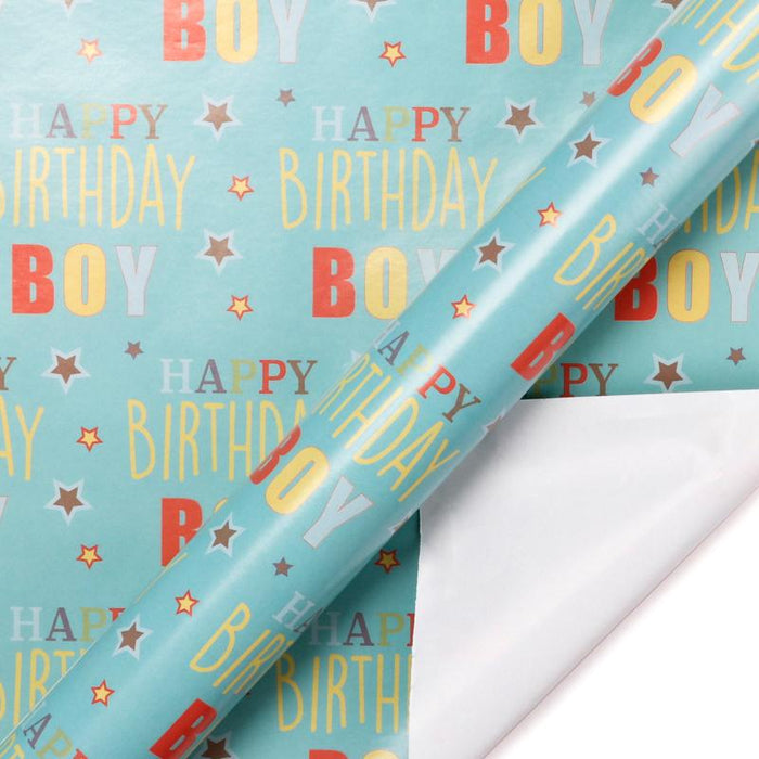 Happy Birthday Wrapping Paper Sheets in Bright Blue - Set of 4 Premium Sheets