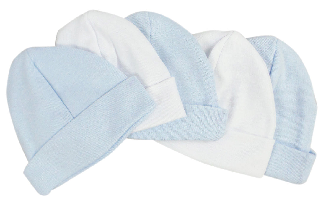 Infant Pastel Blue and White Boys' Beanie - (Pack of 5)