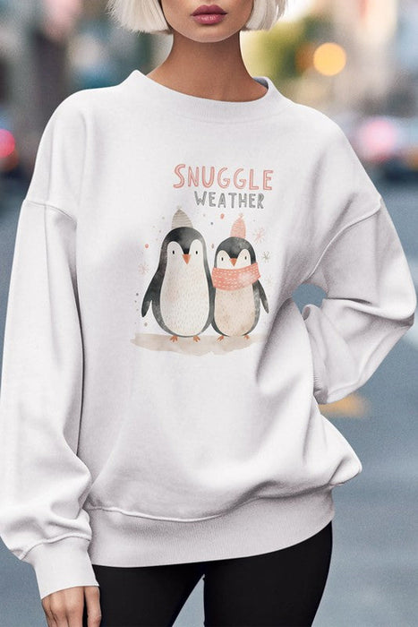 Snuggle Weather Winter Penguins Graphic Crewneck Sweatshirt