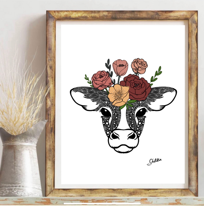 Cow Florals Art Print | Prints Wall Art - Personalize Your Space