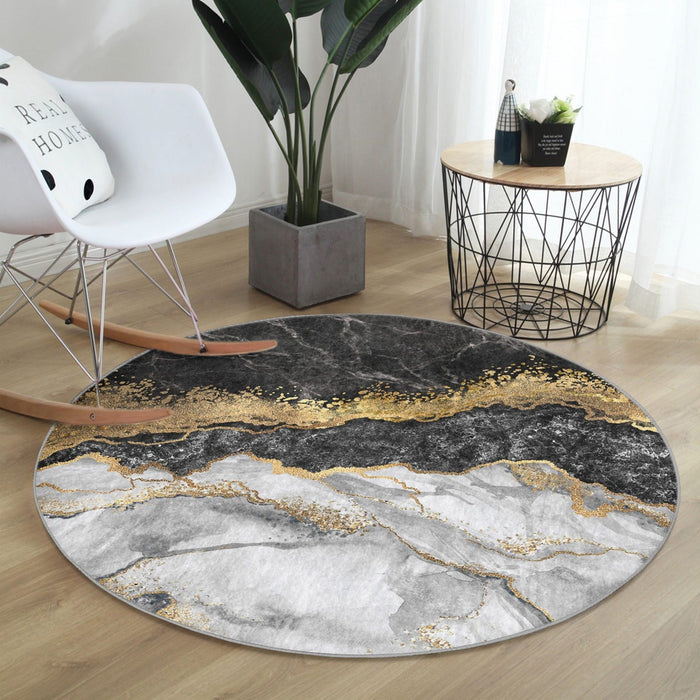 Luxury Marble Patterned Living Room Round Rug, Marble Design