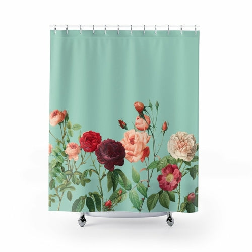 Rose Garden in Teal Shower Curtains