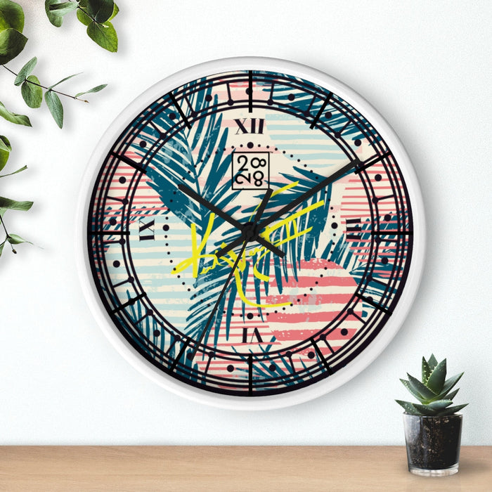 Tropical Palms Stripe Dot Wooden Clock by 2882Time™