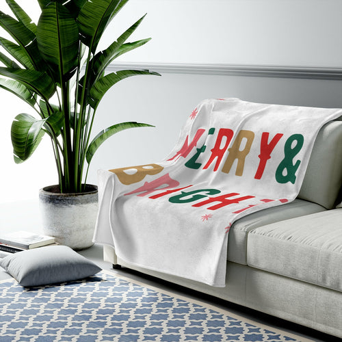 Christmas Holiday Merry & Bright Plush Velveteen Throw Blanket