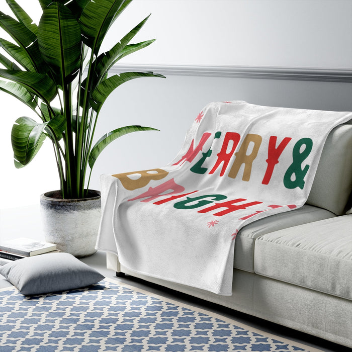 Christmas Holiday Merry & Bright Plush Velveteen Throw Blanket