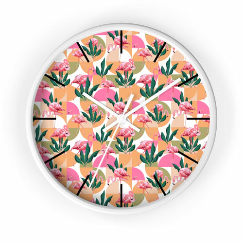 2882Time Masterpiece: Retro Pink Flamingo Geometric Indoor Clock