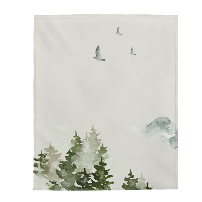Birds Over Forest Plush Throw Blanket