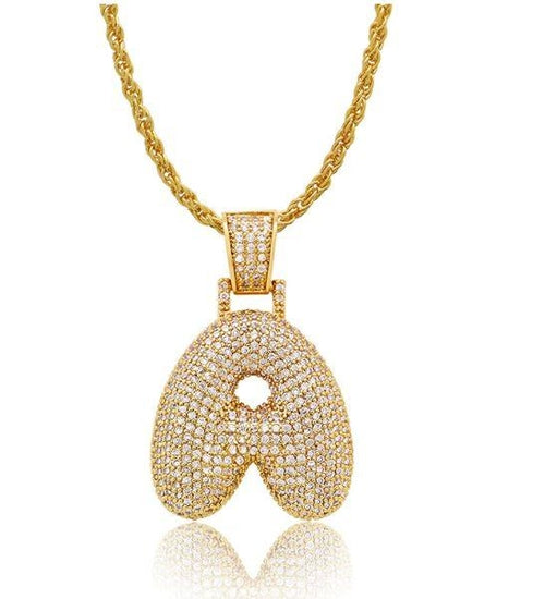 PIPE Gold HH Bubble Letter Necklace with Rope Chain - Hip Hop Bling Master Initial Pendant