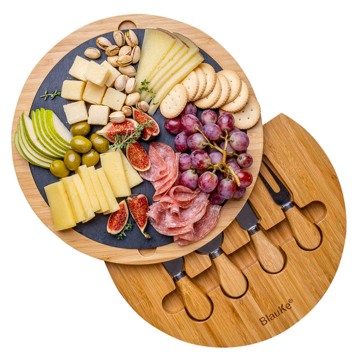 12-Inch Round Bamboo Cheese Board and Knife Set