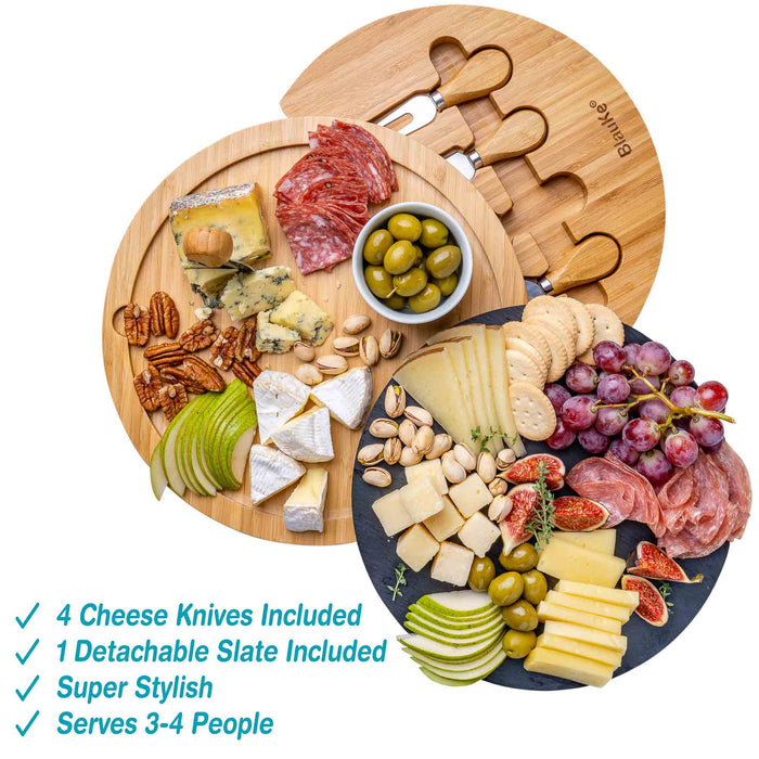 12-Inch Round Bamboo Cheese Board and Knife Set