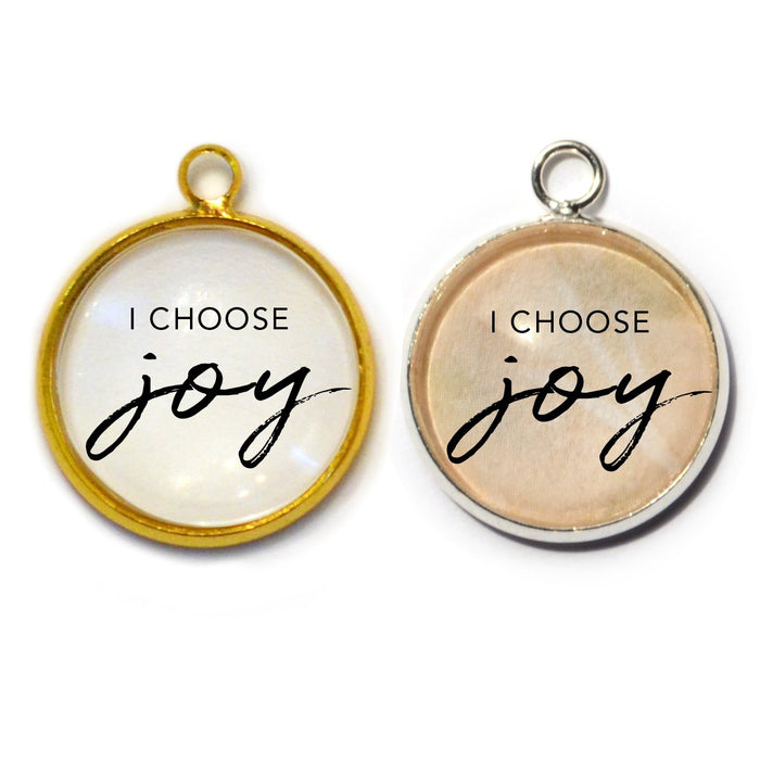 Joyful Creations - "I Choose Joy" Glass Charm with Silver Bezel, 16mm/20mm