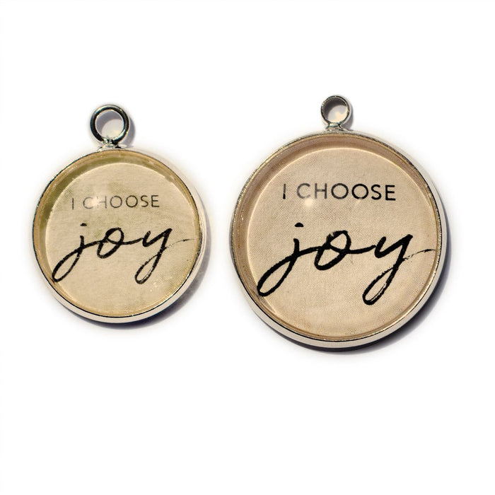 Joyful Creations - "I Choose Joy" Glass Charm with Silver Bezel, 16mm/20mm