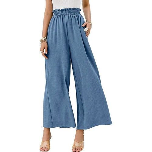 Women's Wide Leg Pants 2023 Pejock Women Summer High Waisted Cotton Linen  Trousers Straight Suit Pants Long Lounge Pant Trousers with Pocket Dark  Blue
