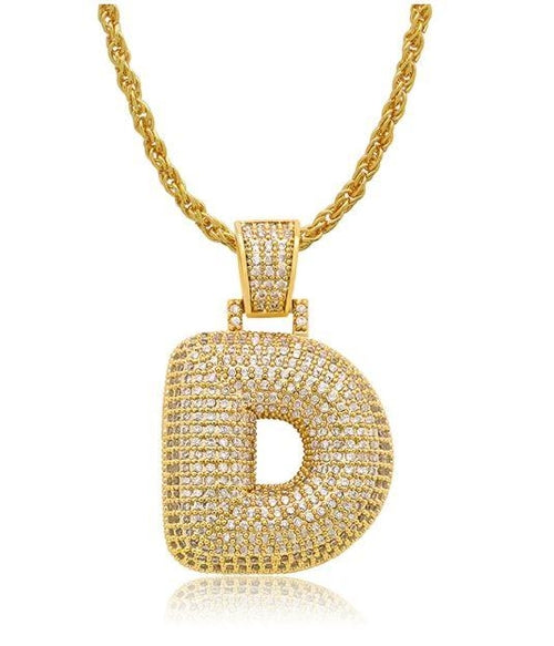 PIPE Gold HH Bubble Letter Necklace with Rope Chain - Hip Hop Bling Master Initial Pendant