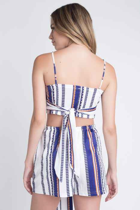 Chic Stripe Printed 2-Piece Set with Front Tie