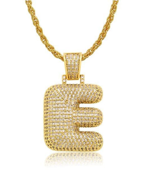 PIPE Gold HH Bubble Letter Necklace with Rope Chain - Hip Hop Bling Master Initial Pendant