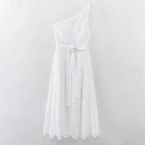 Chic White One-Shoulder Cotton Dress for Women