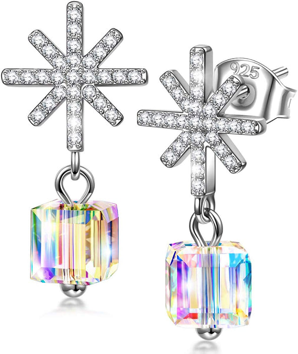 Snowflake Flaming Phoenix Cubed Drop Earring