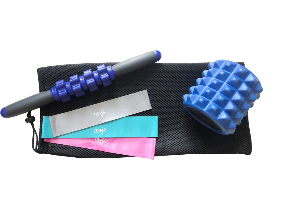 Muscle Recovery & 3 Pack Resistance Band Bundle with Mini Foam Roller and Roller Stick