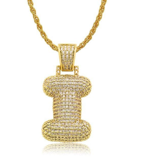 PIPE Gold HH Bubble Letter Necklace with Rope Chain - Hip Hop Bling Master Initial Pendant