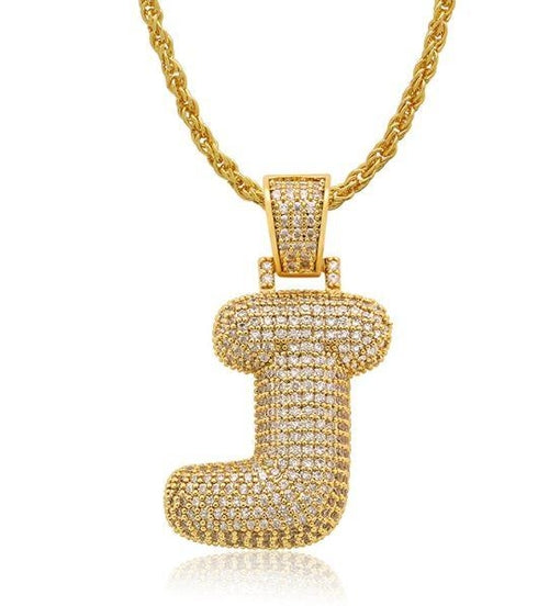 PIPE Gold HH Bubble Letter Necklace with Rope Chain - Hip Hop Bling Master Initial Pendant