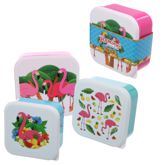 Set of 3 Fun Flamingo Design Plastic Lunch Boxes