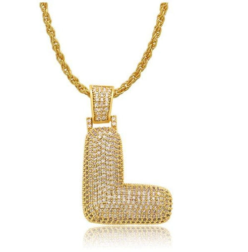 PIPE Gold HH Bubble Letter Necklace with Rope Chain - Hip Hop Bling Master Initial Pendant