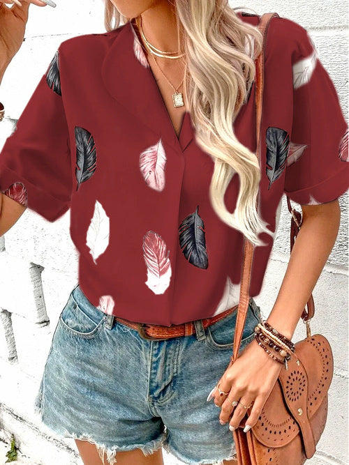 Printed Feather Short Sleeve Shirt