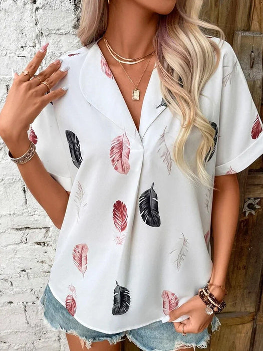 Printed Feather Short Sleeve Shirt