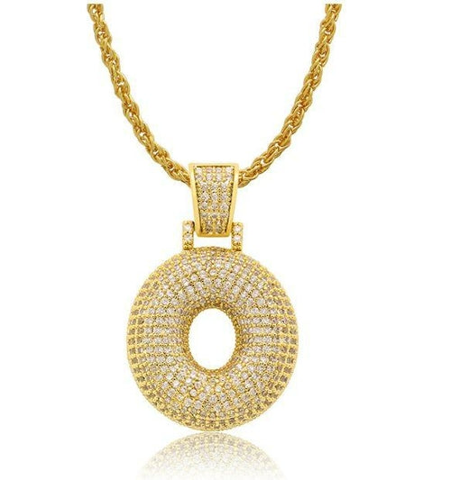 PIPE Gold HH Bubble Letter Necklace with Rope Chain - Hip Hop Bling Master Initial Pendant