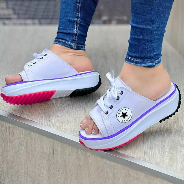 Casual Canvas Thick-soled Lace-up Women's Sandals