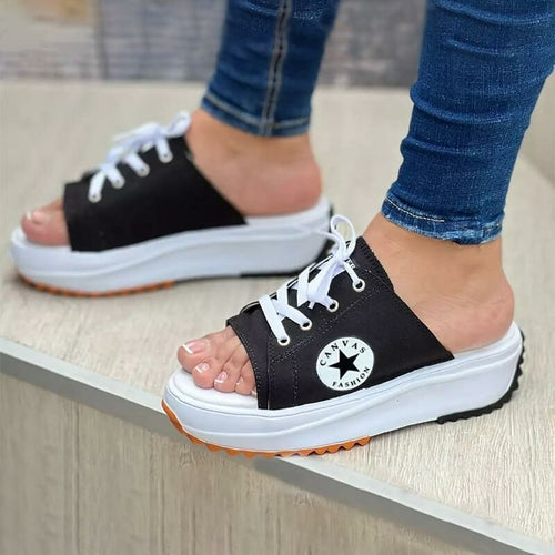 Casual Canvas Thick-soled Lace-up Women's Sandals