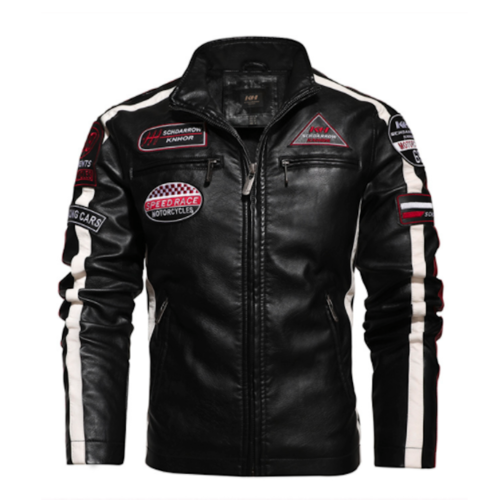 Trendy Vegan Leather Biker Jacket with Faux Fur Lining