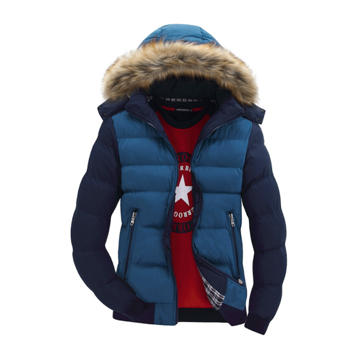 Men's Two Tone Puffer Jacket with Removable Hood