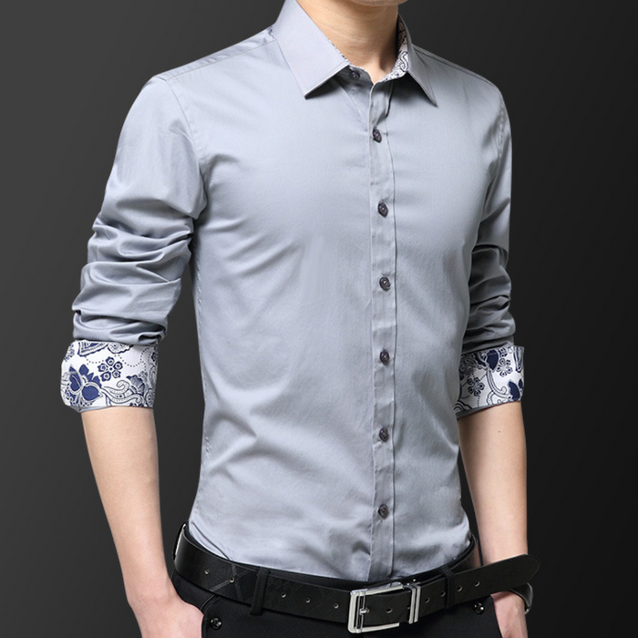 Men's Two-Tone Button Down Shirt with Oriental Inner Details