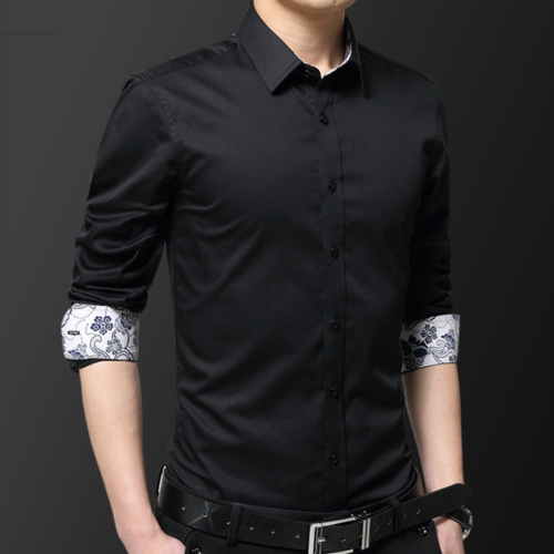 Men's Two-Tone Button Down Shirt with Oriental Inner Details