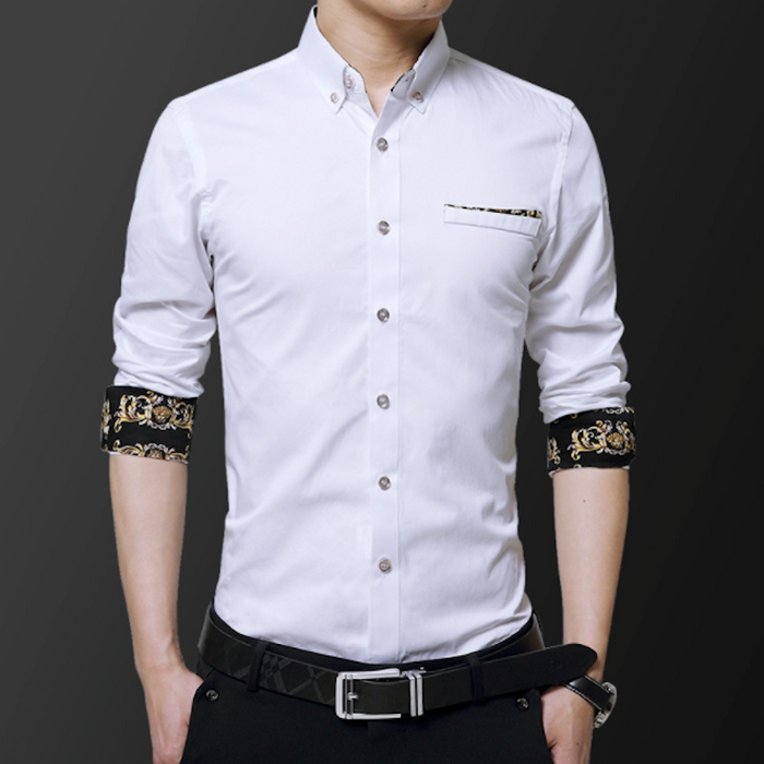Men's Floral-Trim Long Sleeve Button Down Shirt