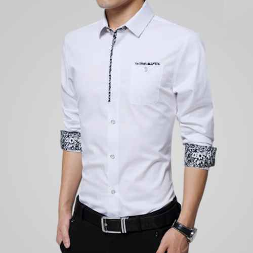Men's Floral-Trim Long Sleeve Button Down Shirt