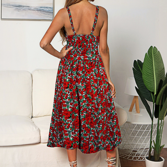 Women's Floral Maxi Dress With Ruffled Trims