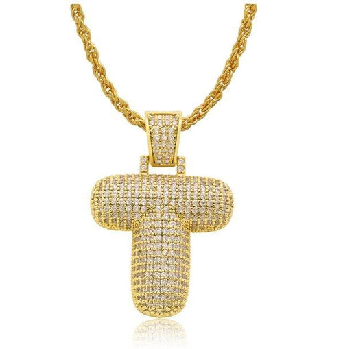 PIPE Gold HH Bubble Letter Necklace with Rope Chain - Hip Hop Bling Master Initial Pendant