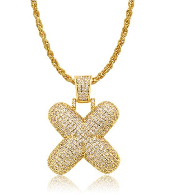 PIPE Gold HH Bubble Letter Necklace with Rope Chain - Hip Hop Bling Master Initial Pendant