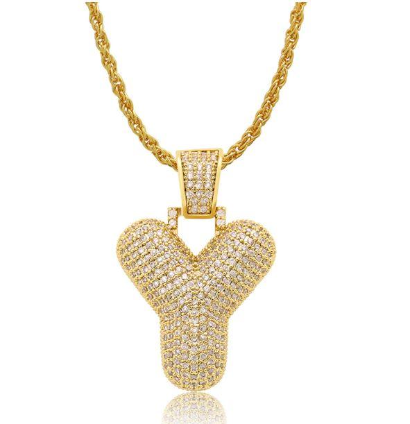 PIPE Gold HH Bubble Letter Necklace with Rope Chain - Hip Hop Bling Master Initial Pendant