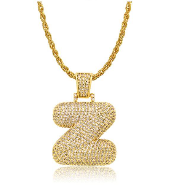 PIPE Gold HH Bubble Letter Necklace with Rope Chain - Hip Hop Bling Master Initial Pendant