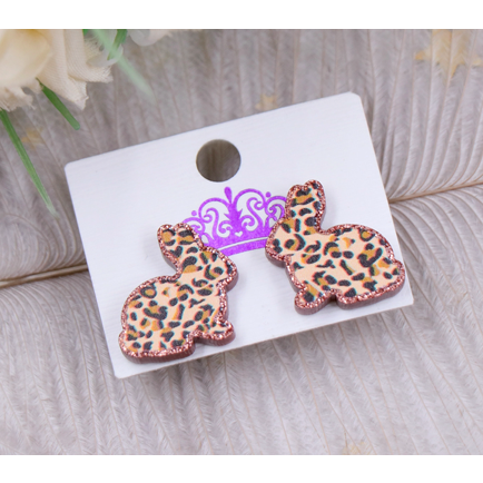 Easter Bunny Leopard Cheetah Acrylic Glitter Stud Earrings, Lead & Nickel-Free