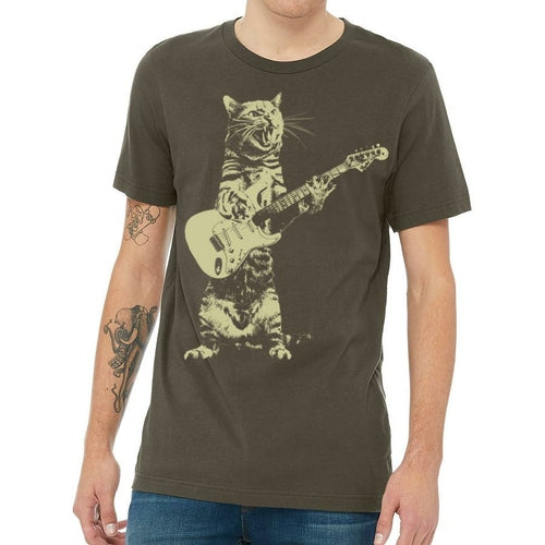 Cat Playing Guitar Print Shirt