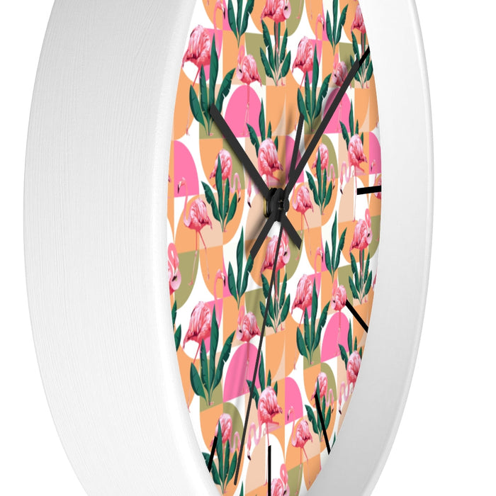 2882Time Masterpiece: Retro Pink Flamingo Geometric Indoor Clock