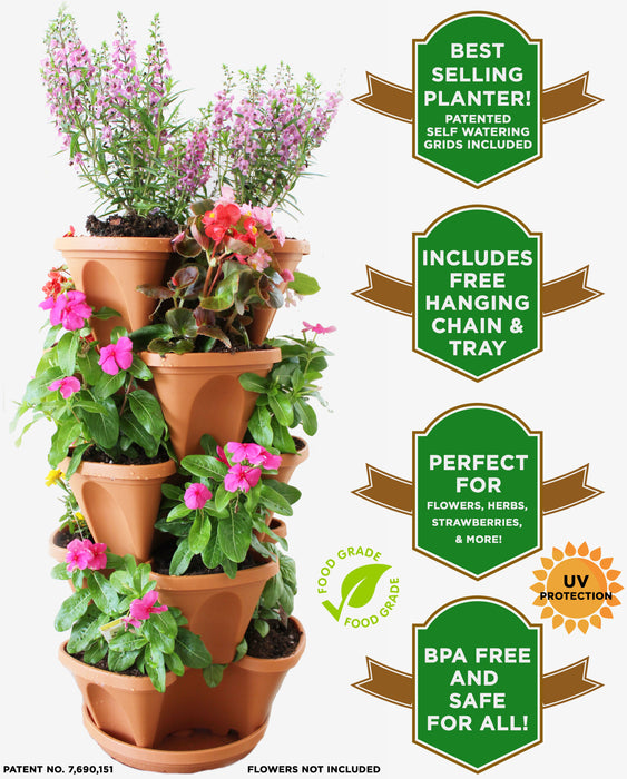 Nature's Distributing 5-Tier Stacking Planters - Patented Self-Watering System - Perfect for Various Plants