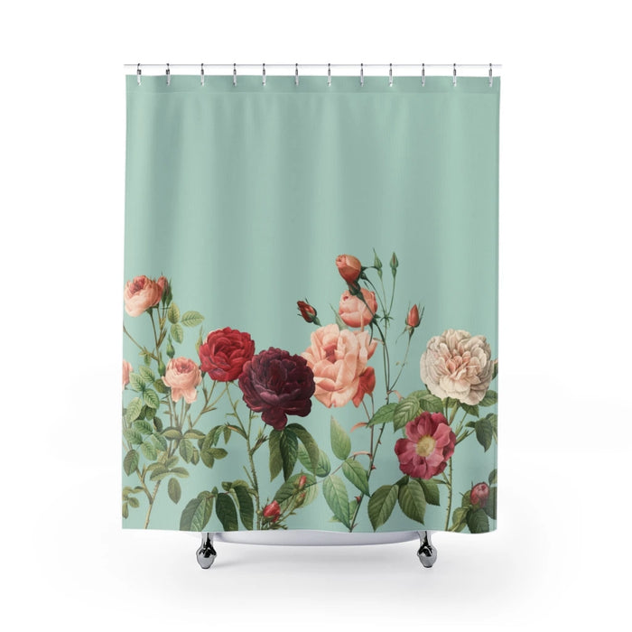 Rose Garden in Teal Shower Curtains