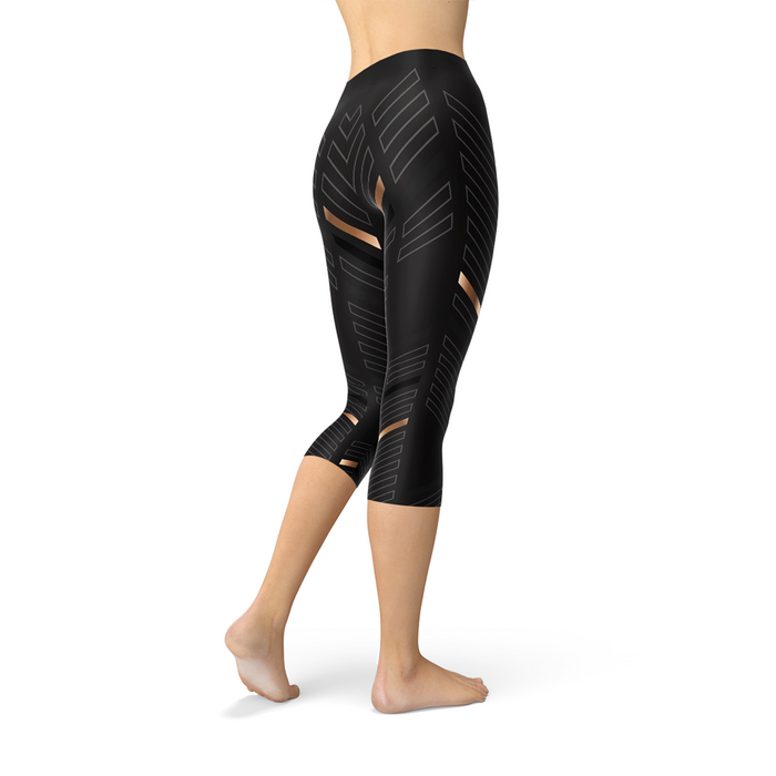 Premium Sports Stripes Black Capri Leggings for Women