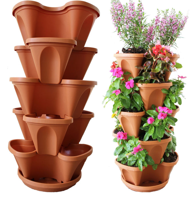 Nature's Distributing 5-Tier Stacking Planters - Patented Self-Watering System - Perfect for Various Plants